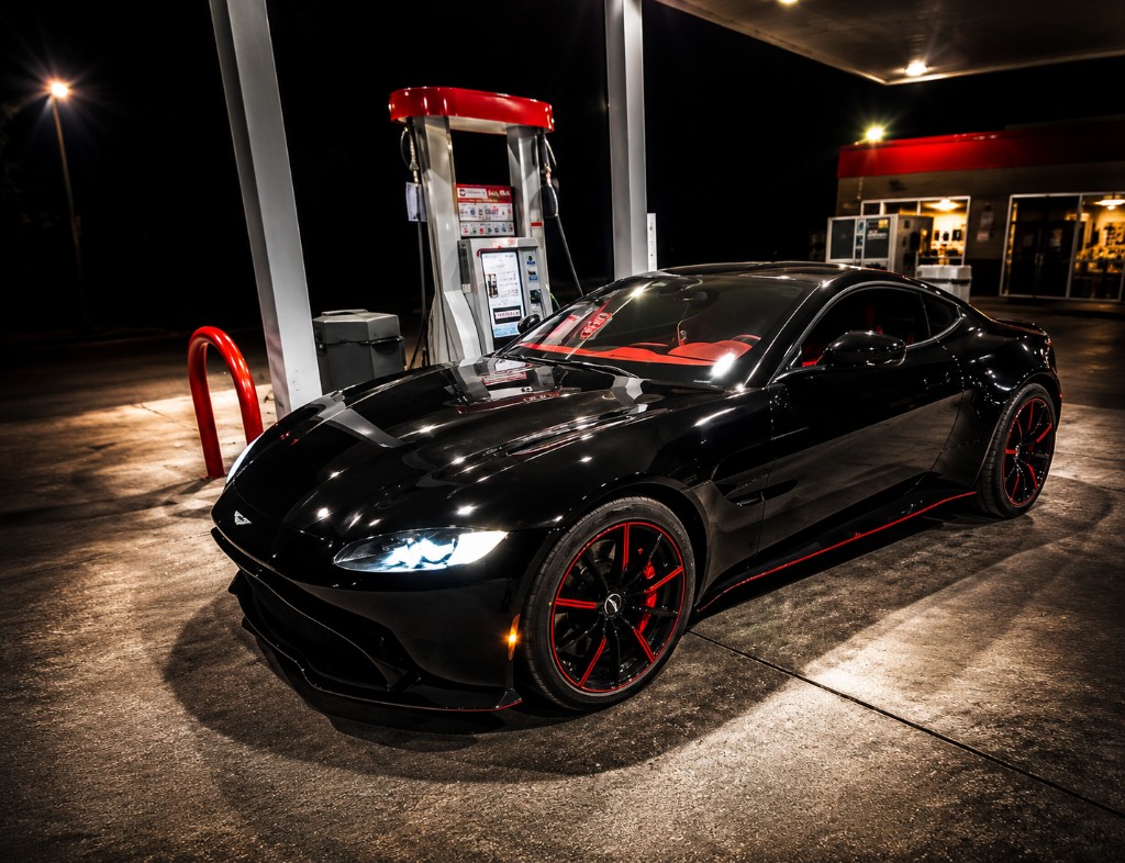 2020 Aston Martin Vantage — completed custom paint, front 3/4 night shot